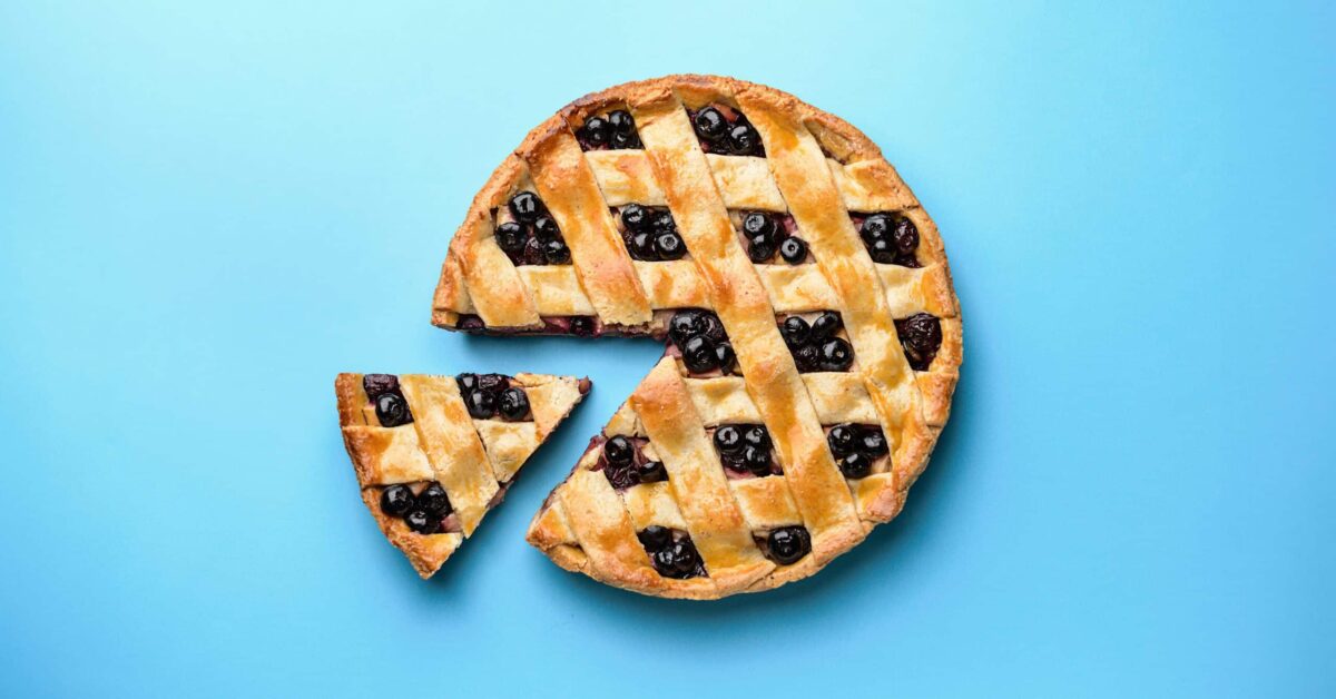 Slice out of blueberry pie showing how a fractional CMO gives only part of the whole from the The Pros and Cons of Fractional CMOs article by Design At Work