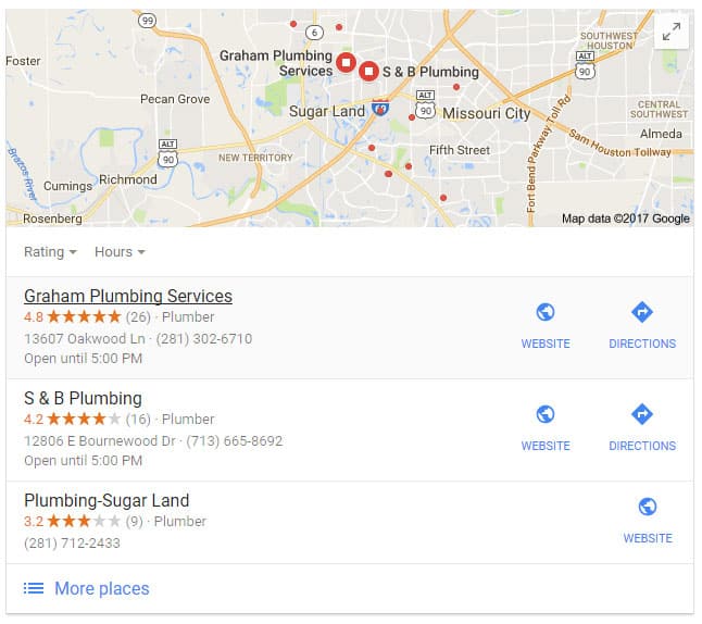 Google map search results
