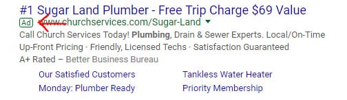 Paid results at the top of Google search results